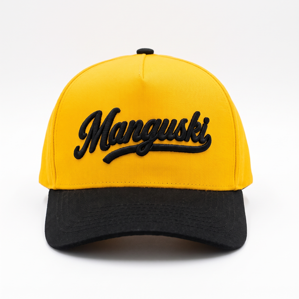 Manguski Script Snapback | Aguilas Yellow & Black 5-Panel A-Frame